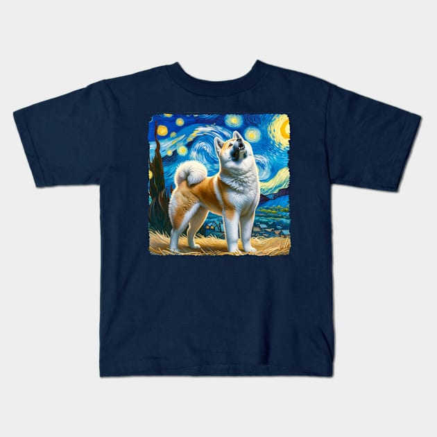 Starry Akita Dog Portrait - Pet Portrait Kids T-Shirt by starry_night